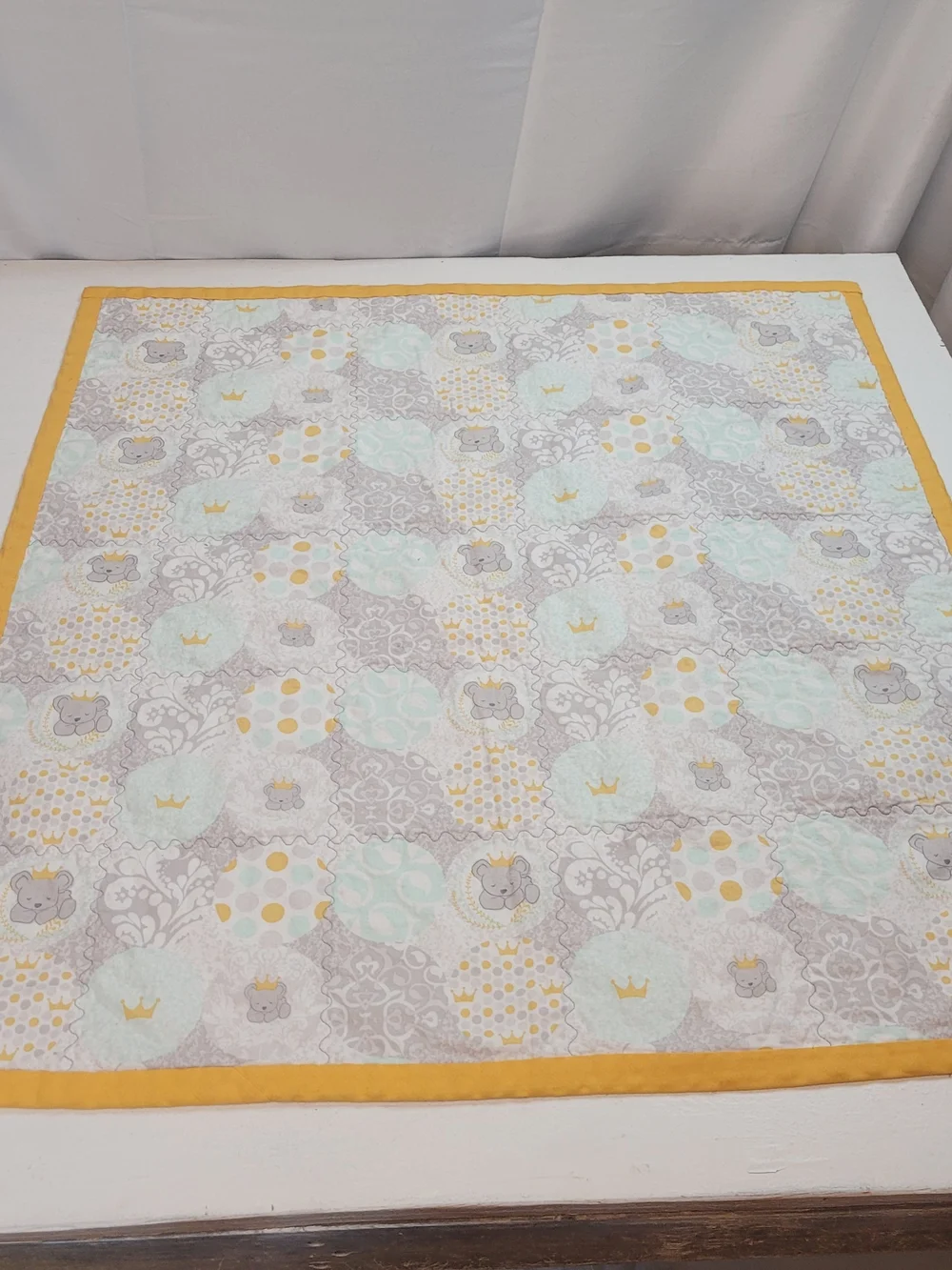 Baby Patchwork Quilted Crib Blanket - Yellow and Gray